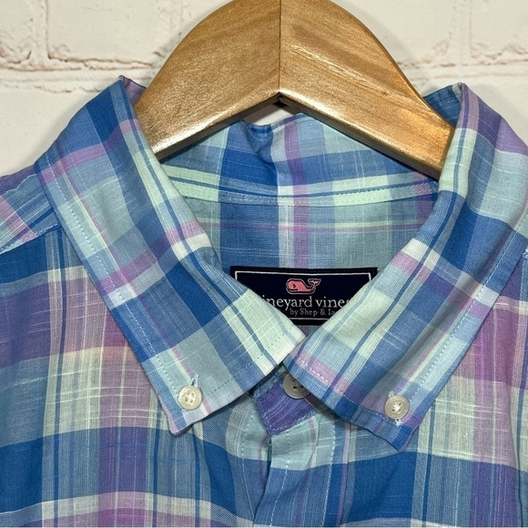 Vineyard Vines Shirt Mens XL Blue Plaid Button Up Classic Fit Murray Shirt - Picture 3 of 9